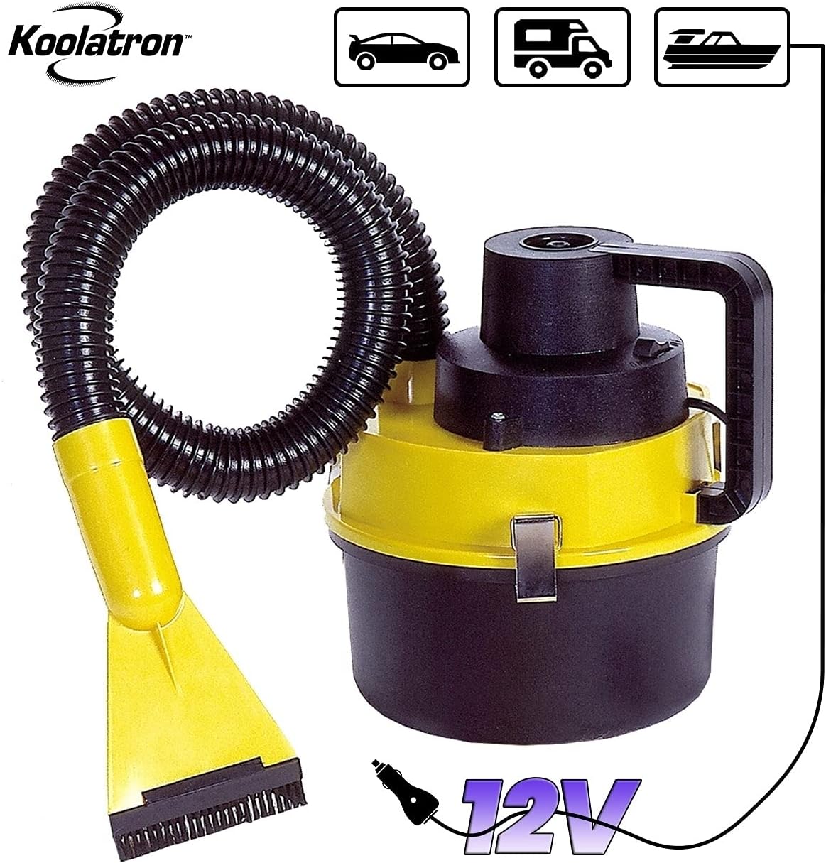 Koolatron 12 Volt Wet/Dry Canister Vacuum Cleaner - Handheld Car Cleaner with Attachments & Heavy Duty Suction, Compact and Portable Design, Ideal for Cleaning Vehicle, Truck, Carpet, Floor Etc
