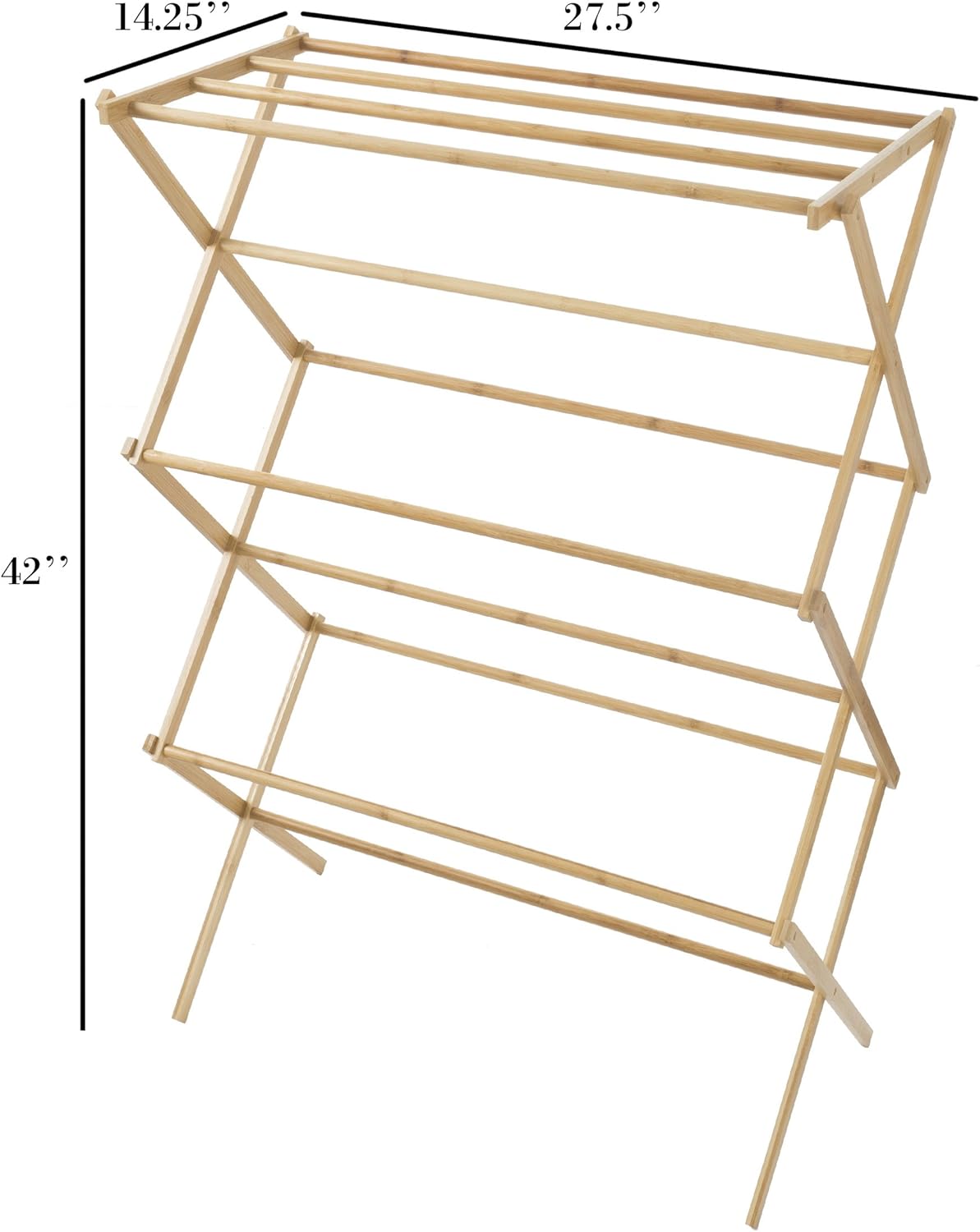 Bamboo Clothes Drying Rack - Collapsible and Compact for Indoor/Outdoor Use - Portable Wooden Rack for Hanging and Air-Drying Laundry by Lavish Home