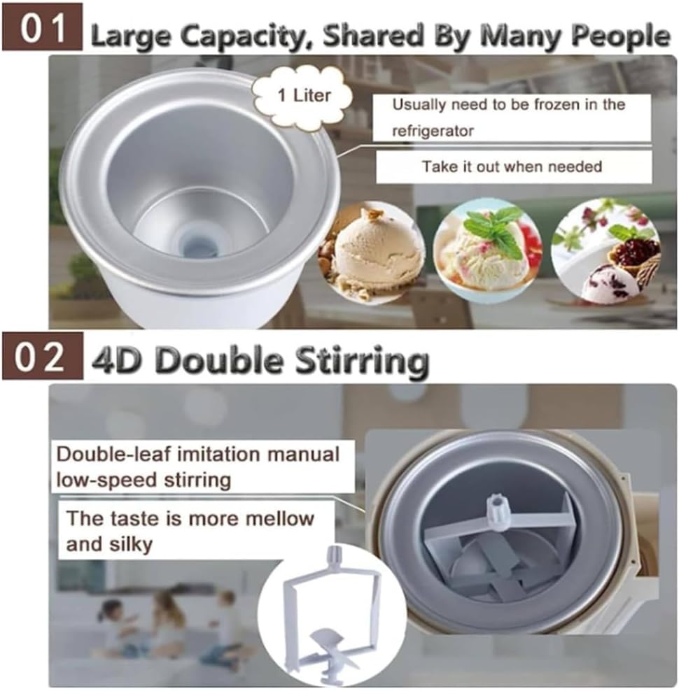 20W Desktop Soft Ice Cream Machine, 1000ML Fully Automatic Mini Fruit Soft Ice Cream Machine for Home Kitchens, Suitable for Households Bars Cafes Small Household Appliances