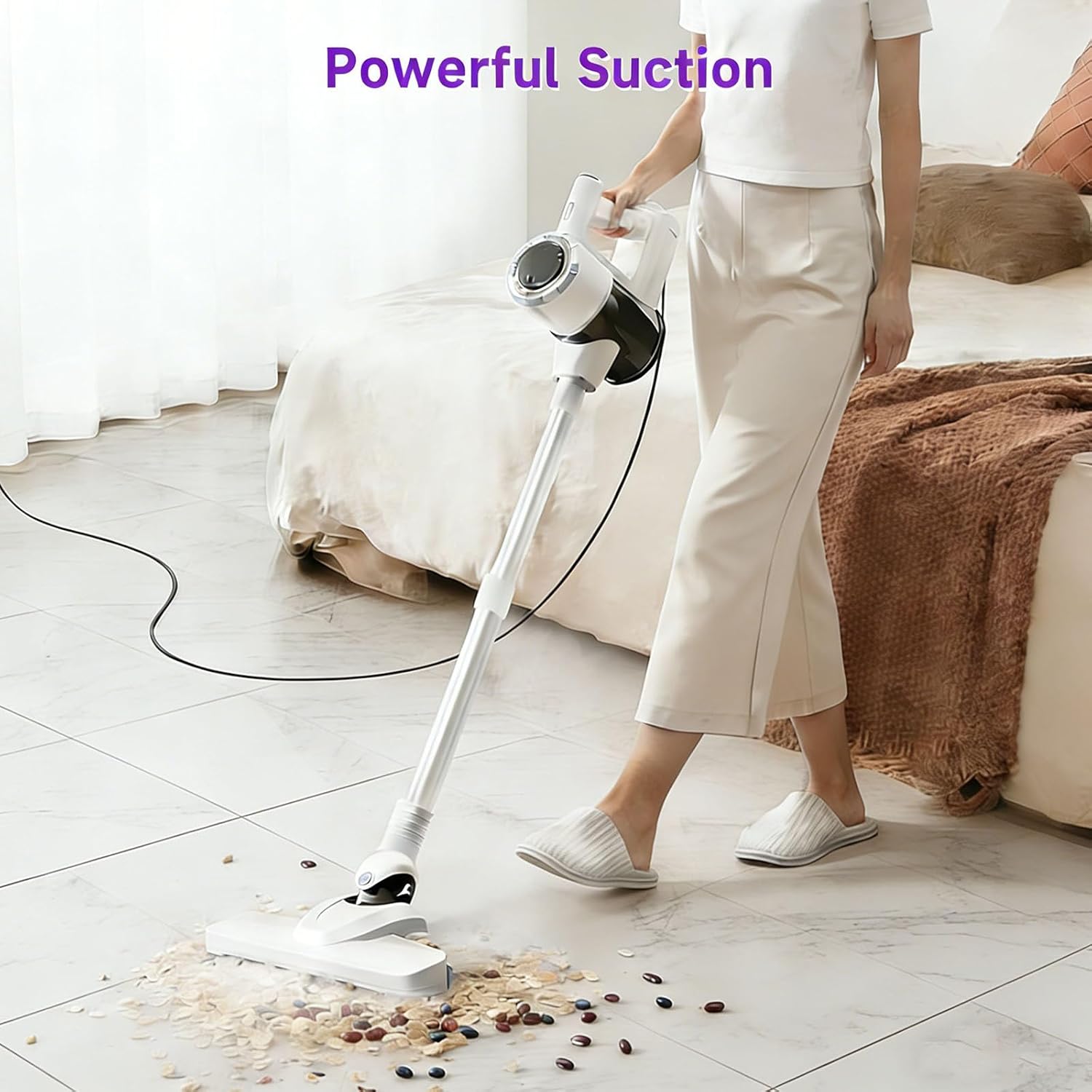 Lightweight Corded Stick Vacuum Cleaner | 33 ft Extra-Long Power Cable | 600W 17Kpa Suction | 1.5L Dust Cup | Washable HEPA Filter | for Hard Floors, Tiles, Convertible to Handheld