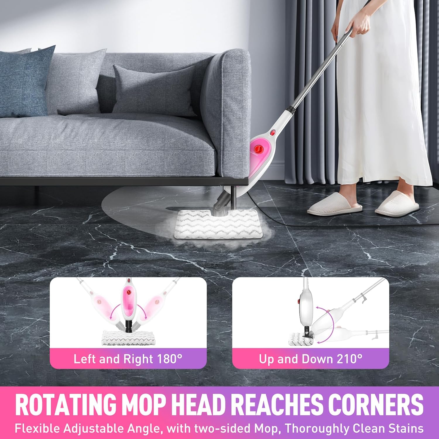 10-in-1 Multipurpose Steam Mop with Detachable Handheld Cleaner,Multi-Surface Use (Wood Floor/Tile/Window/Clothes/Furniture/Grout) + 2 Pack Dual-Sided Microfiber Mop Pads