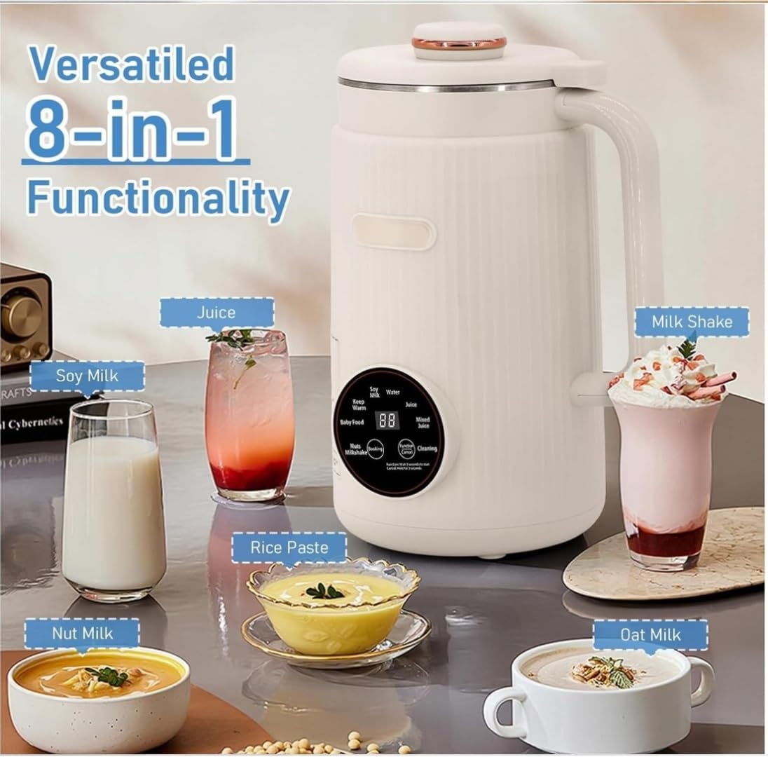 8-in-1 Nut Milk Maker Machine, 50oz Automatic Plant-Based Milk Maker with Delay Start, Keep Warm & Self Cleaning, Stainless Steel Blender for Almond, Oat, Soy & Non-Dairy Drinks(White)