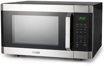 COMMERCIAL CHEF 1.6 Cubic Foot Microwave with 10 Power Levels, Small Microwave with Pull Handle Child Safety Lock, 1100 Watt Microwave with Digital Control Panels,Stainless Steel