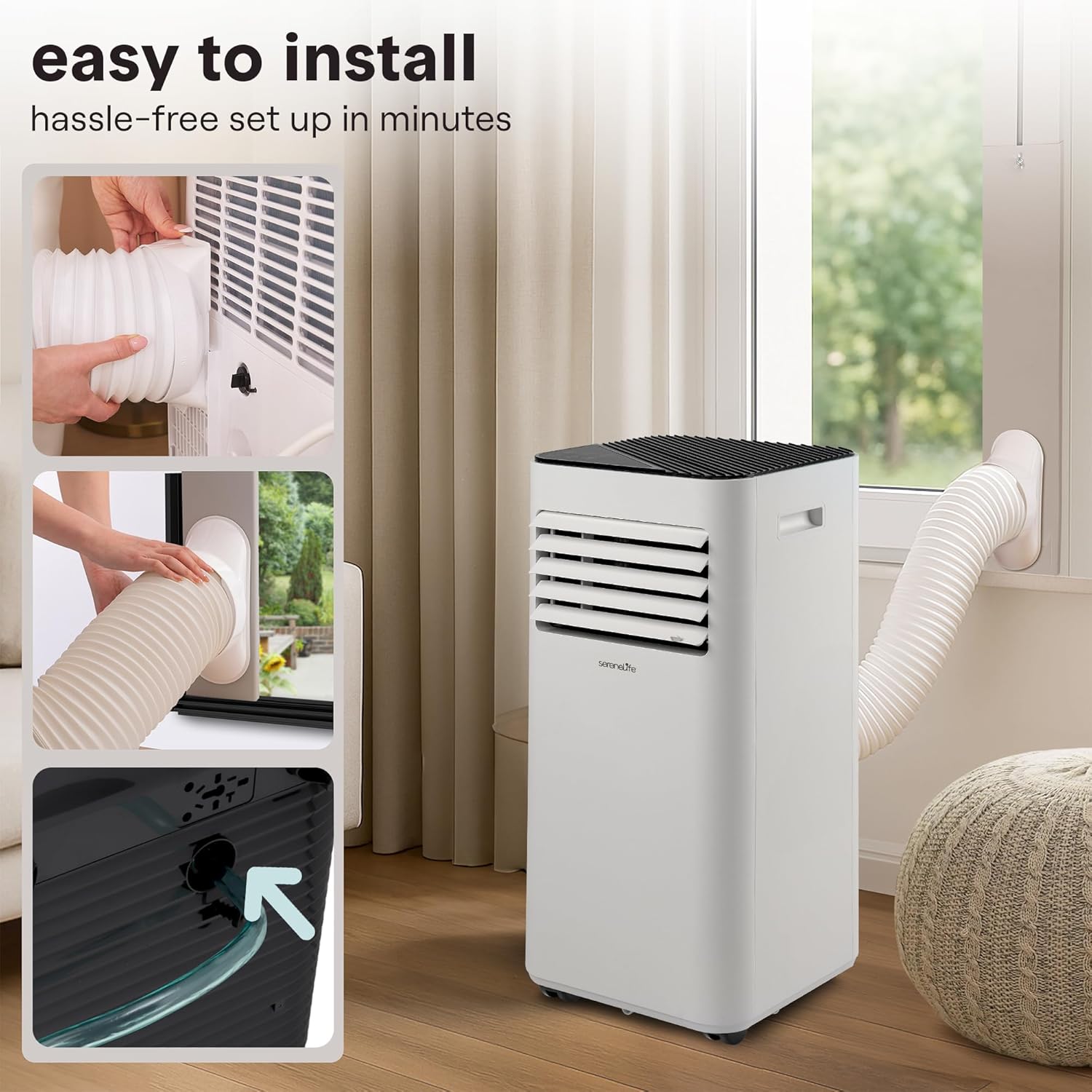 SereneLife Portable Room Air Conditioner – 10,000 BTU Compact Home A/C Unit with Dehumidifier & Fan Modes, Metal Control Box, Rotary Compressor, LED Display, Easy Setup, Includes Window Mount Kit