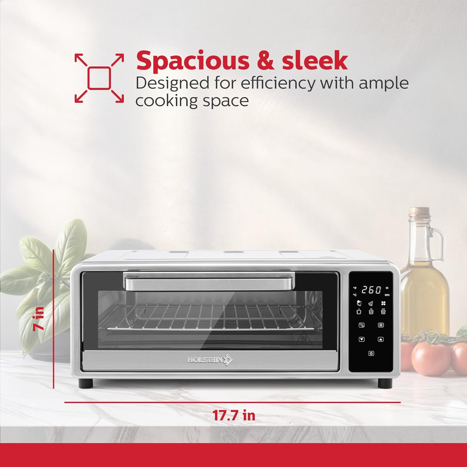 Holstein Housewares 12-Inch Pizza Air Fryer Oven – 600°F Countertop Convection Oven with Hot Air Technology for Baking, Frying & Roasting – Compact, Multi-Function, Energy-Efficient Design