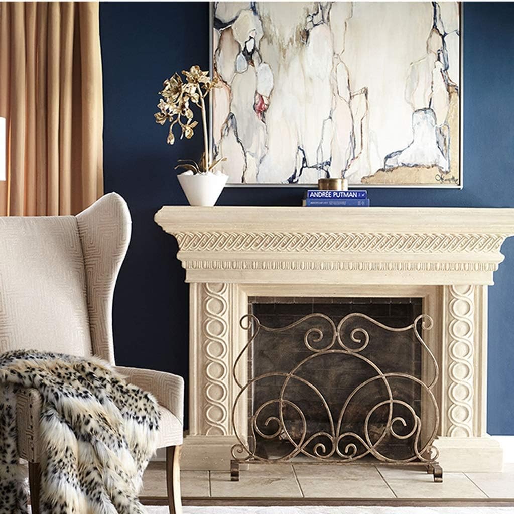 Wrought Iron Fire Screen Spark Guard - European Decorative Fireplace Partition for Living Room & Heater Protection - Stylish Home Décor Accessory