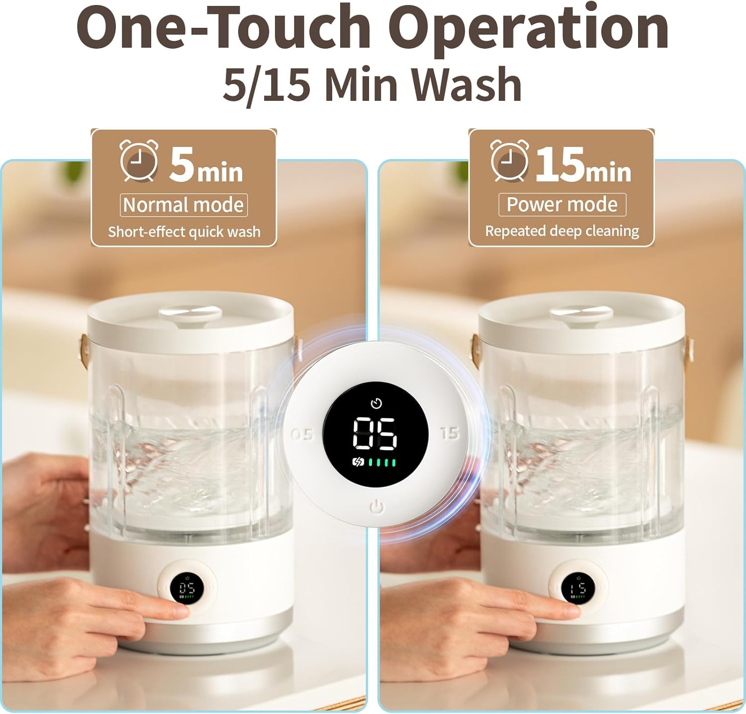 Asa Vea Portable Mini Washing Machine – Compact Small Washer for Underwear, Socks, Baby Clothes – Rechargeable Travel Washing Machine with 5/15 Min Modes, Type-C Charging