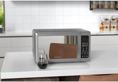 Compact 0.7 Cu Ft Countertop Microwave Oven with Mirror Finish - 700 Watts, 10 Power Levels, 6 Pre-Programmed Settings