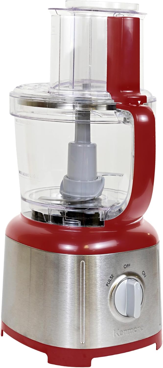 Kenmore 11-Cup Food Processor - Vegetable Procesador de Alimentos, Blender, Onion Chopper And Garlic Mincer, Kitchen Appliance High Powered Electric Licuadora, 500W, Stainless Steel Red