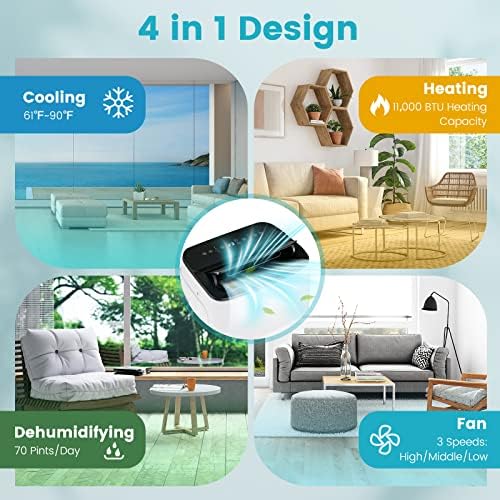 KOTEK Portable Air Conditioners with Heat, up to 600 Sq.Ft, Compatible with Alexa, WiFi Enabled 13000 BTU 4-in-1 AC Unit for Bedroom with Window Kit, Room Air Conditioner Portable for Home Office
