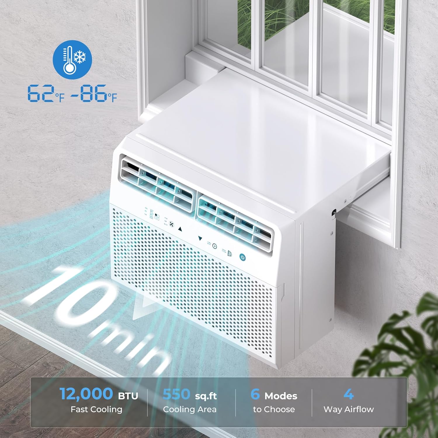 Antarctic Star U-Shaped Window Air Conditioner, 12000BTU Quiet Air Conditioner Window Unit, Cools up to 550 Sq. Ft, Saddle Window AC Units with Full Window View, Energy Saving, 6 Modes, CEER 10.5
