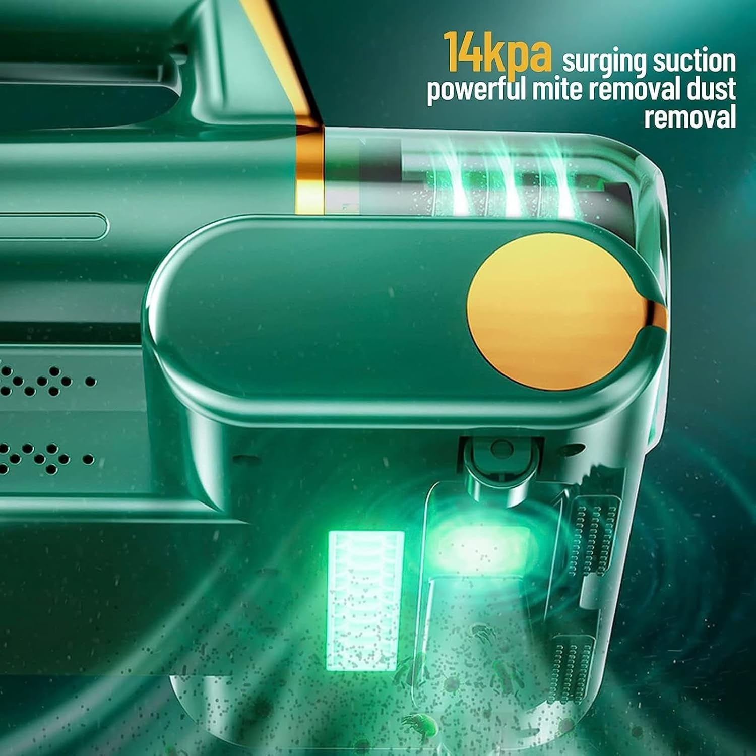 Bed Cleaner Machine Deep Cleaner, 3-in-1 Wireless Deep Mattress Cleaner 14kpa Super Suction Mattress Vacuum Cleaner Effectively Clean Up Bed, Dust and Pet Hair,Green