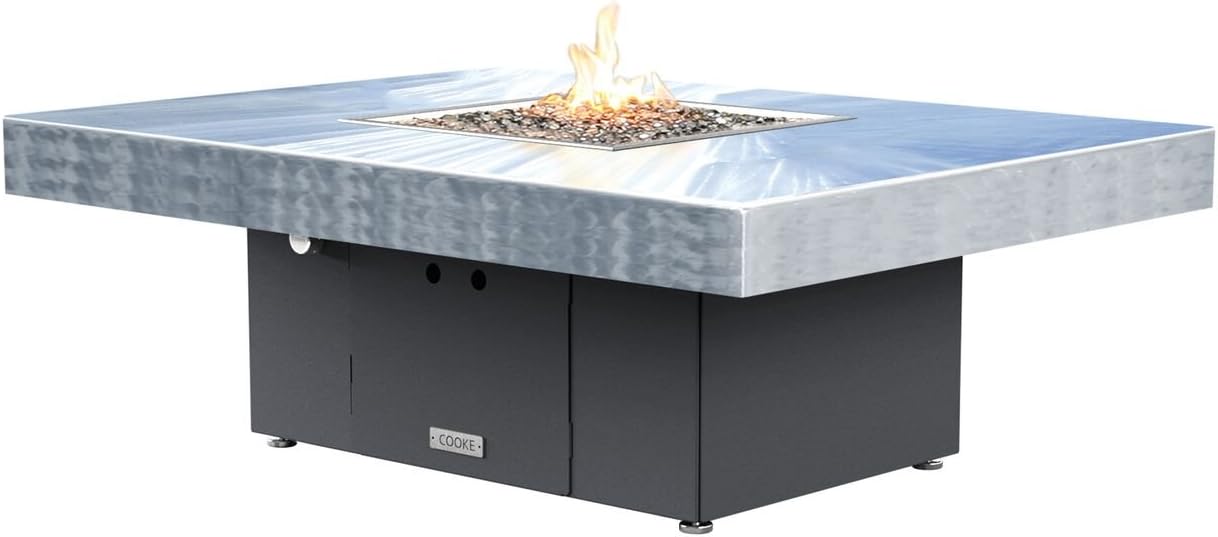 COOKE Santa Barbara Rectangular Fire Pit Table - 48 x 36 - Natural Gas - Brushed Aluminum Top - Grey Texture Powdercoat Base
