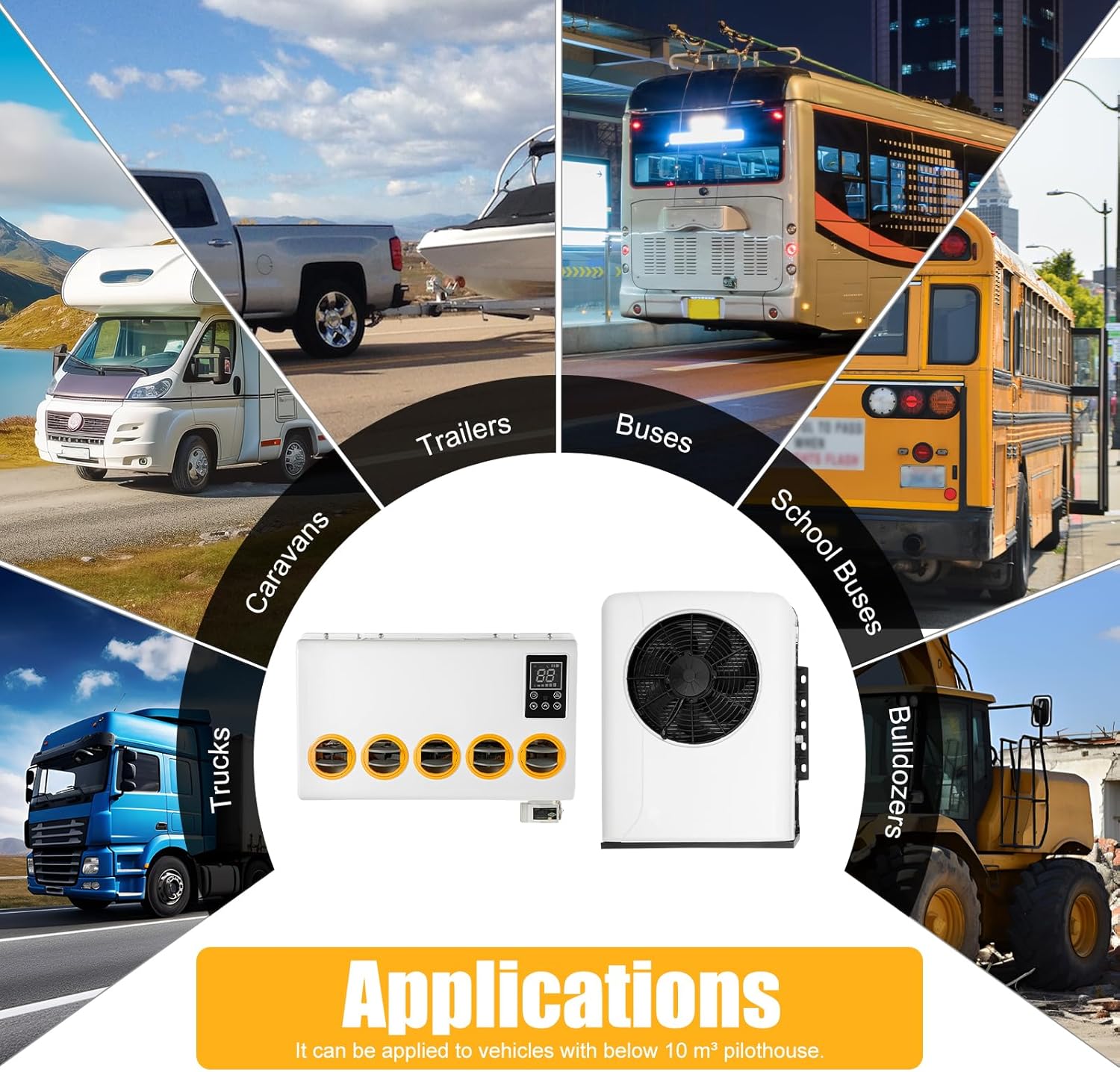 12V Universal Truck Parking Air Conditioner Unit DC Fast Cooling,Truck Air Conditioner Camper A/C Unit 6 Hours Using 6800 BTU For RV,Truck,Farm Car,Van,Excavator,Bus,Car,Pickup,Etc