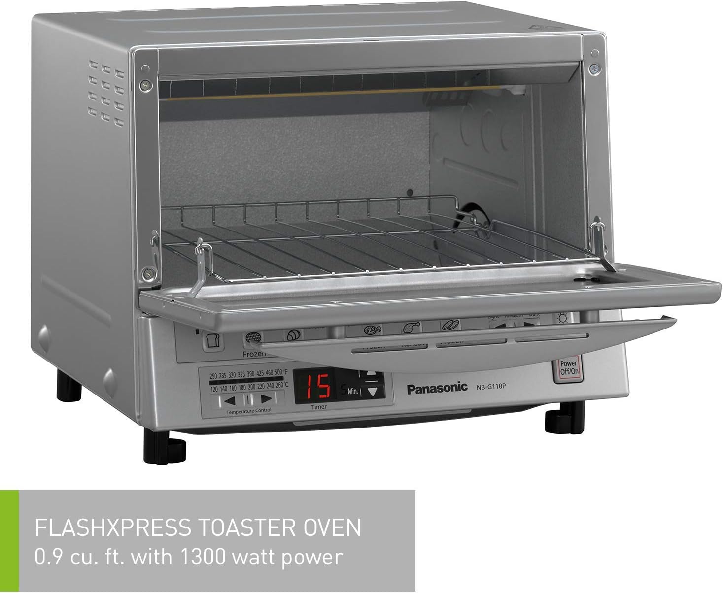 Panasonic FlashXpress Compact Toaster Oven with Double Infrared Heating, Crumb Tray and 1300 Watts of Cooking Power - 4 Slice Countertop Toaster Oven - NB-G110P (Stainless Steel) (Renewed)