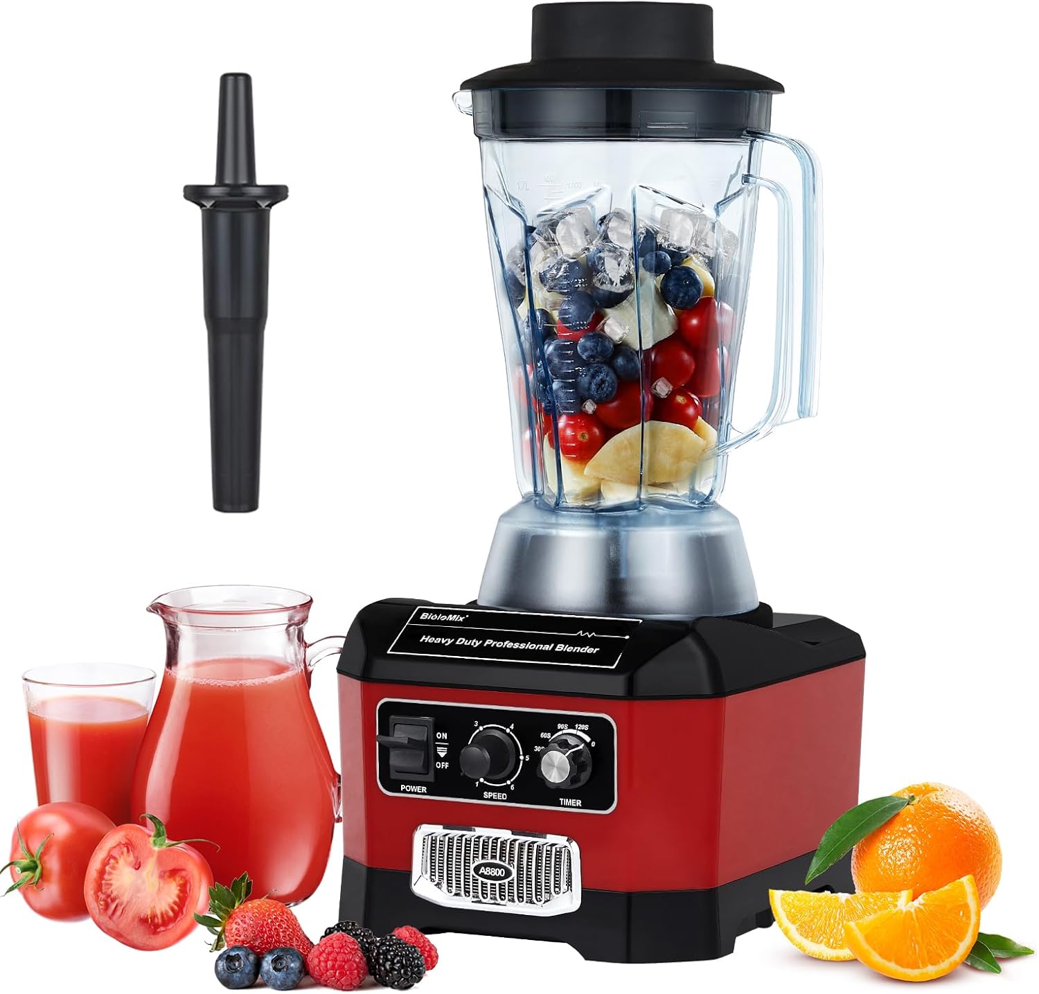 BioloMix Heavy Duty Commercial Blender, 2200W 60Oz Professional Kitchen Blender Smoothies, Shakes, Ice and Frozen Fruit, Optional Dry Grains Container