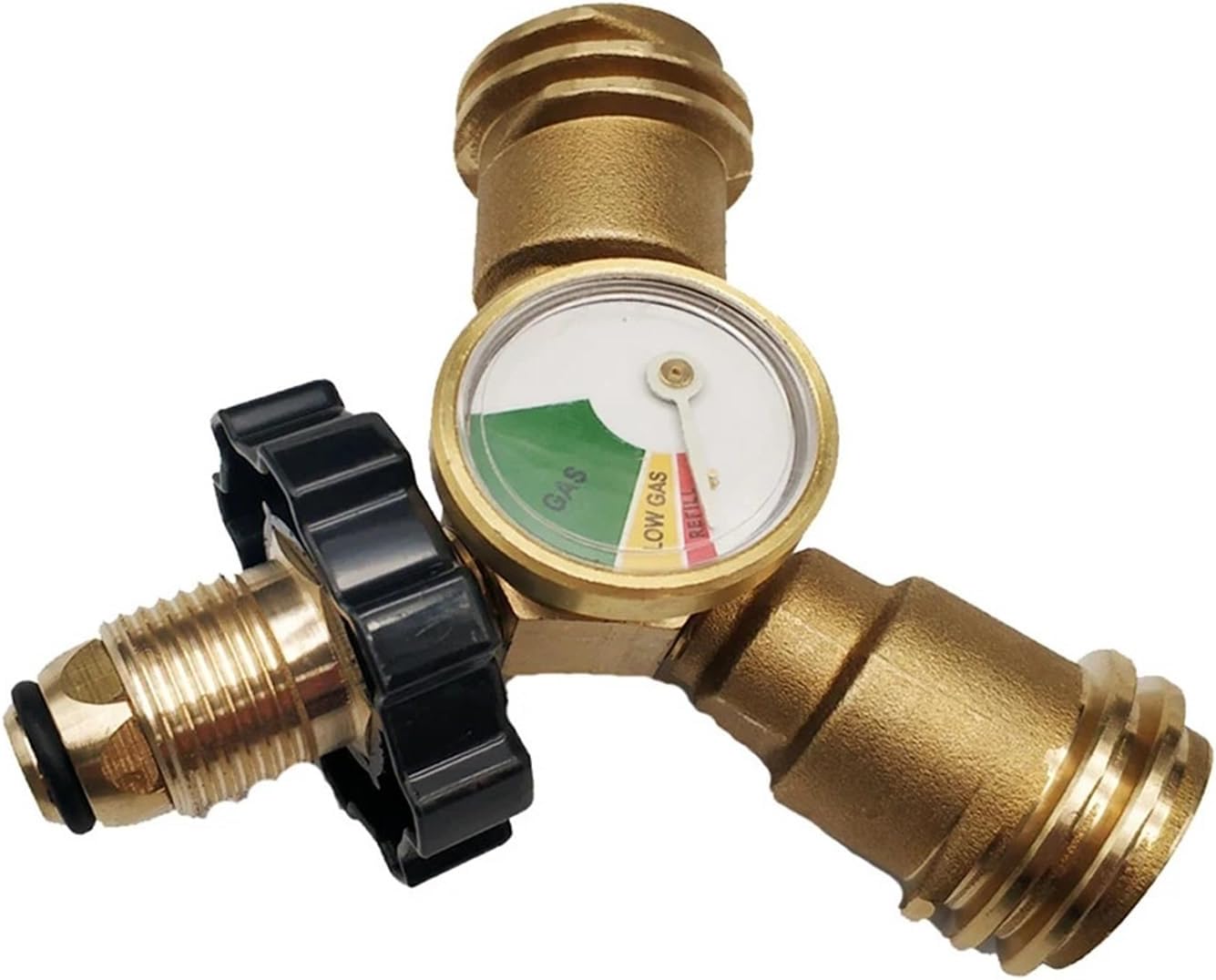 Brass 20-50 Lbs Propane Cylinder POL Type Connection Y-splitter Adapter with Gauge Meters for BBQ Grill Metal Connector Set