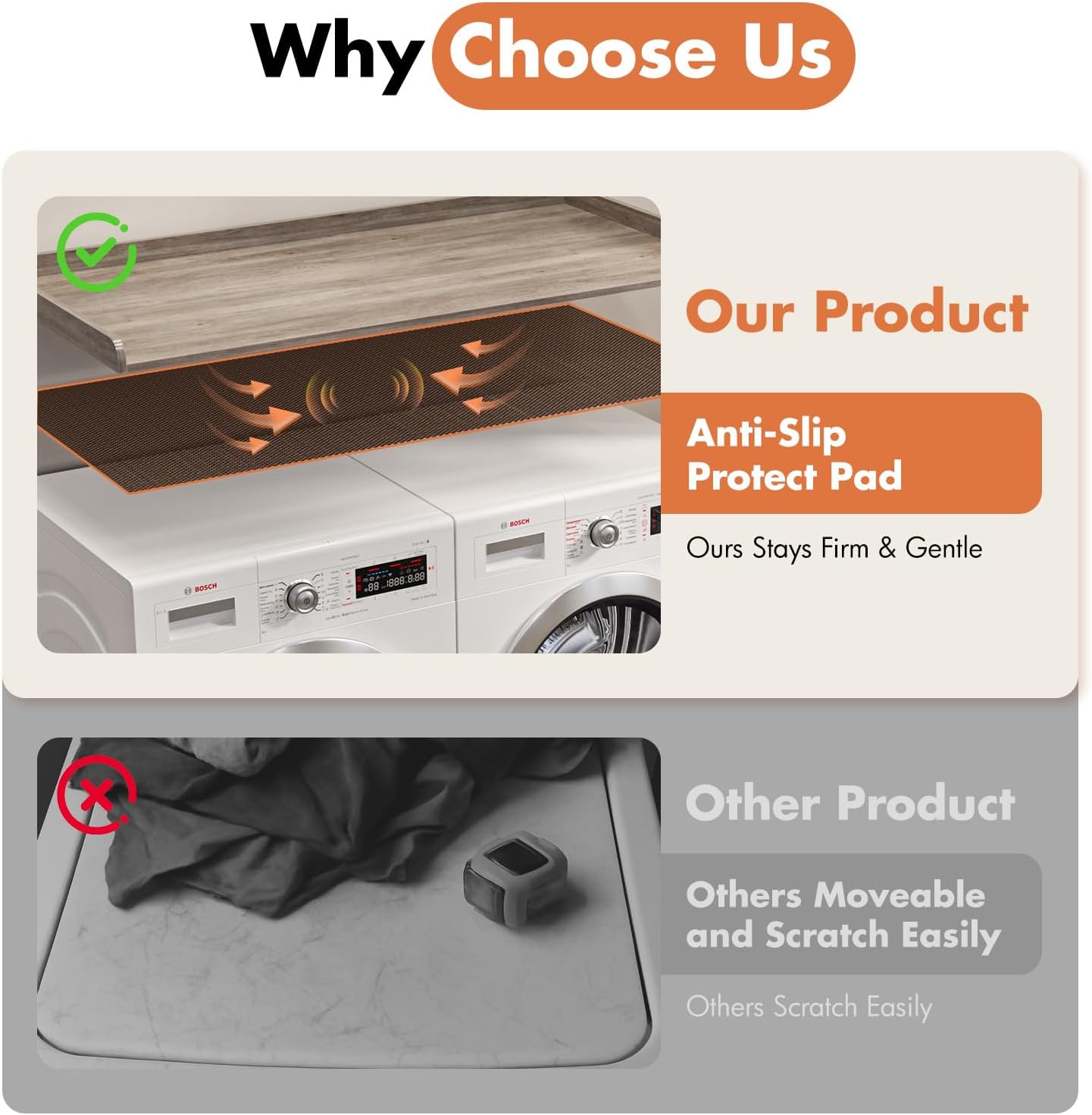 Premium Washer Dryer Countertop with Anti-Slip Pad, 54inch Laundry Room Organization Set, Stackable Storage Solution with Silicone Ironing Mat, Diatomite Mat(Black)