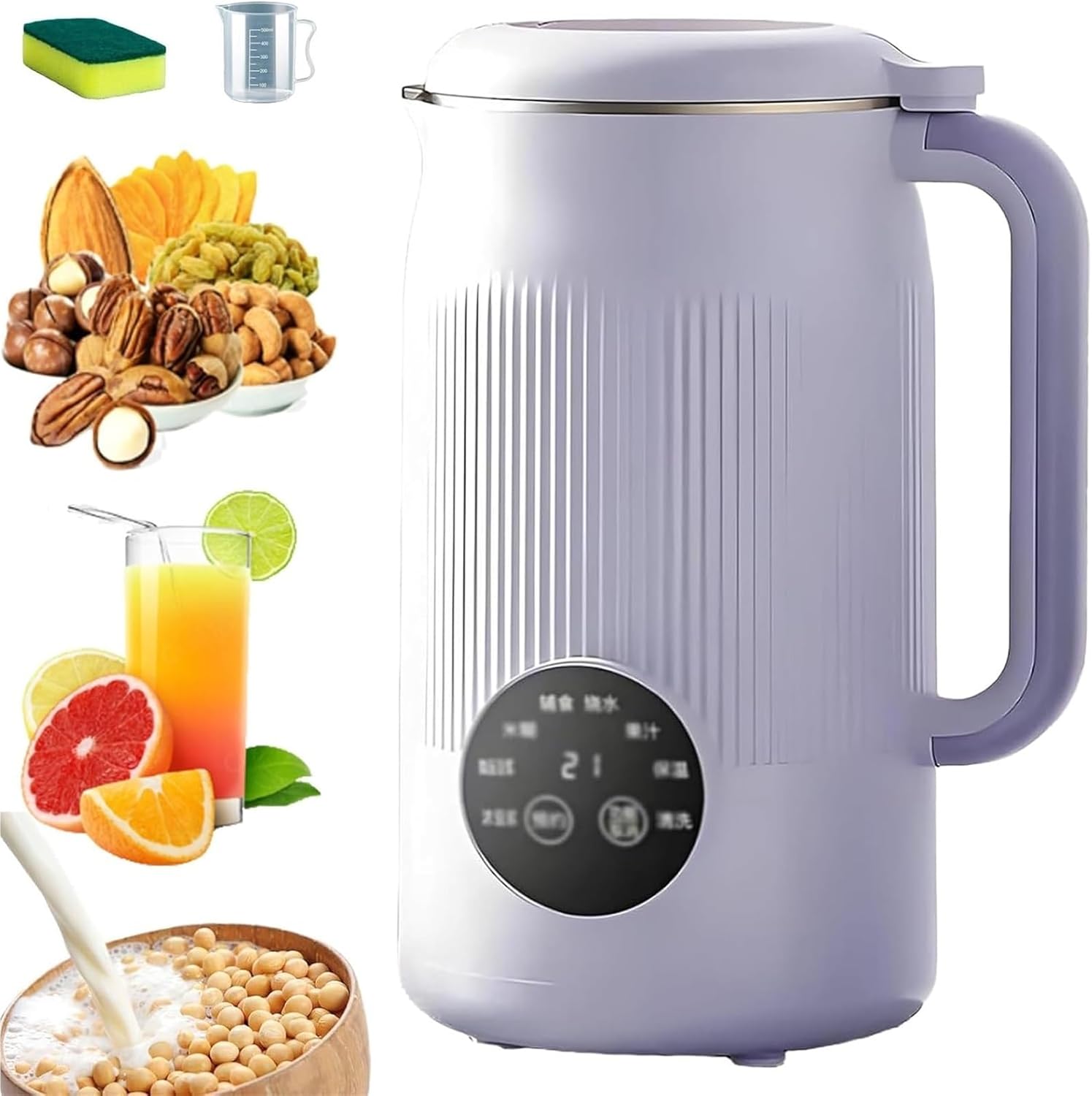 8 in 1 Nut Milk Maker Machine, 40oz/1.2L Soy Milk Maker with Self Clean/12H Delay/6H Keep Warm, One Touch Alomnd Milk Maker for Homemade Oat, Soup, Juice, Plant Based and Non Dairy Beverages(Purple)