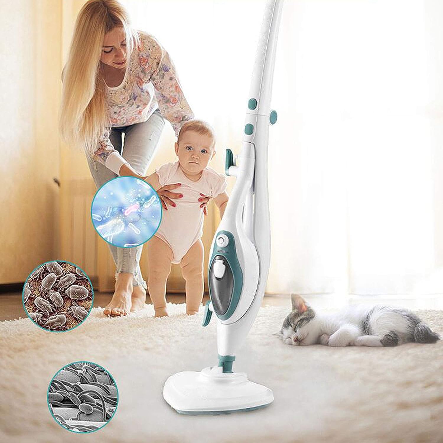 2-in-1 Steam Mop A Multi-Functional Household Steam Cleaner Can Kill and 99.9%* of ES Used for Living Room Bedroom Dining Room Carpets White (White)
