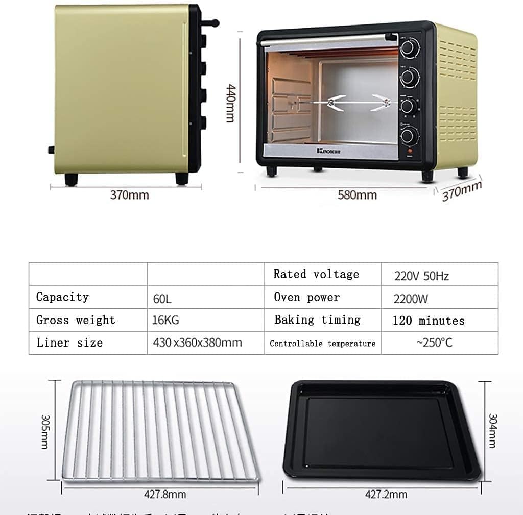 oven mini oven air fryer oven Electric Oven Multi-Function 60 Liter Household Rotating Forks Independent Temperature Control Large Capacity Mini Ovens Toaster Oven Air Fryer, (Color : Rojo) (Color