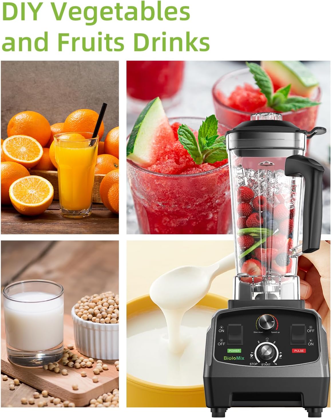 BioloMix Professional Smoothie Blender - 2200W, 68 Oz Capacity, High Speed Blender for Shakes, Smoothies, Ice Crushing, Frozen Fruits (with Extra Parts+600ML Grinding Cups)