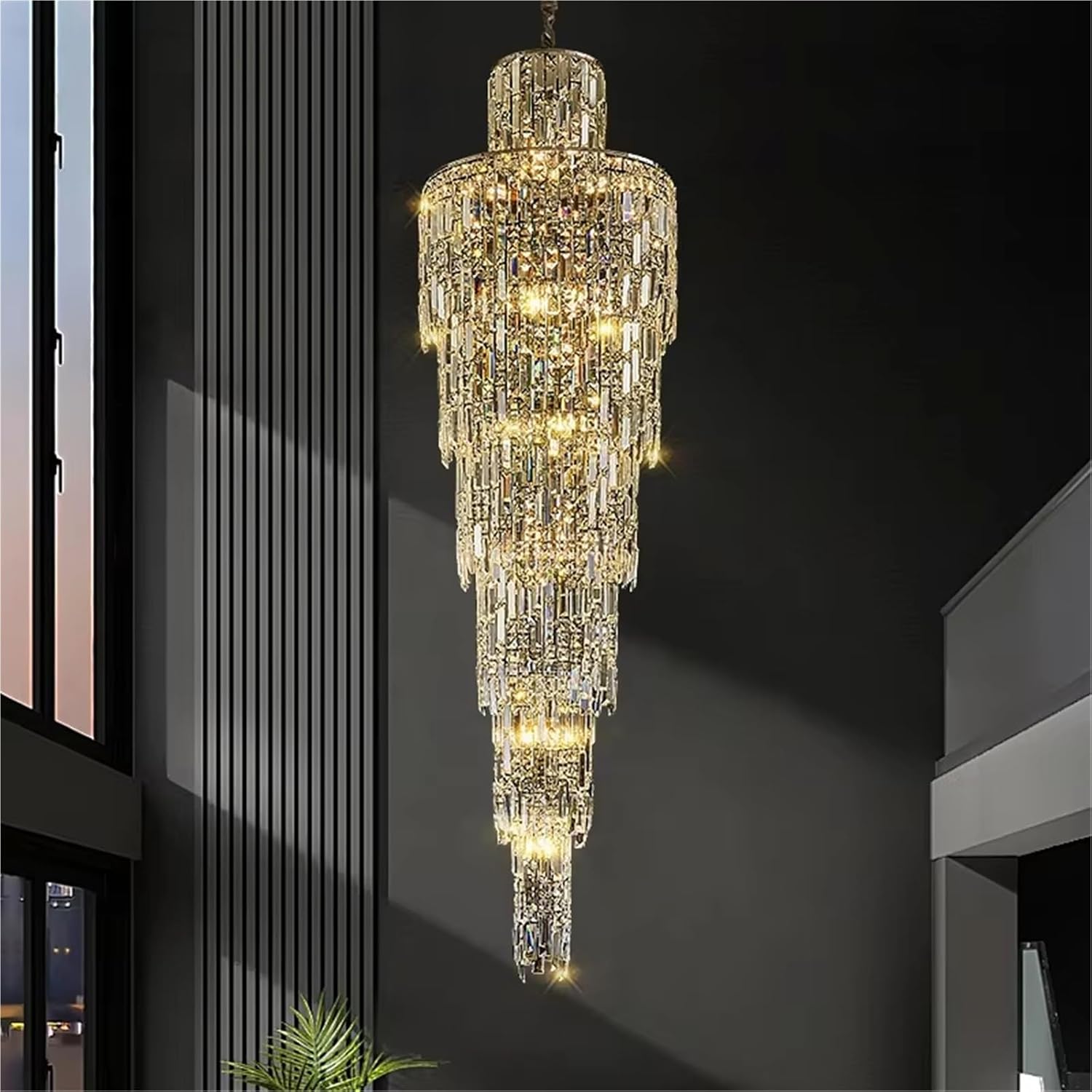 Villa Living Room, Crystal Hotel Lobby, Duplex Spiral Staircase, Long Chandelier Decoration, Luxurious Lighting,Household