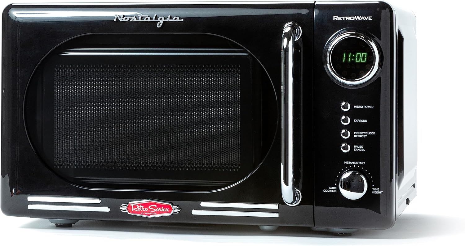 Nostalgia Retro Compact Countertop Microwave Oven - 0.7 Cu. Ft. - 700-Watts with LED Digital Display & Keurig® K-Supreme Single Serve K-Cup Pod Coffee Maker, MultiStream Technology, Black