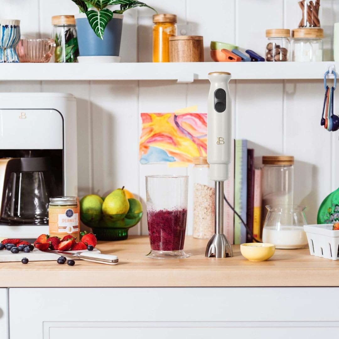 B'eautiful 2-Speed Immersion Blender with Chopper & Measuring Cup, White Icing by Drew Barrymore