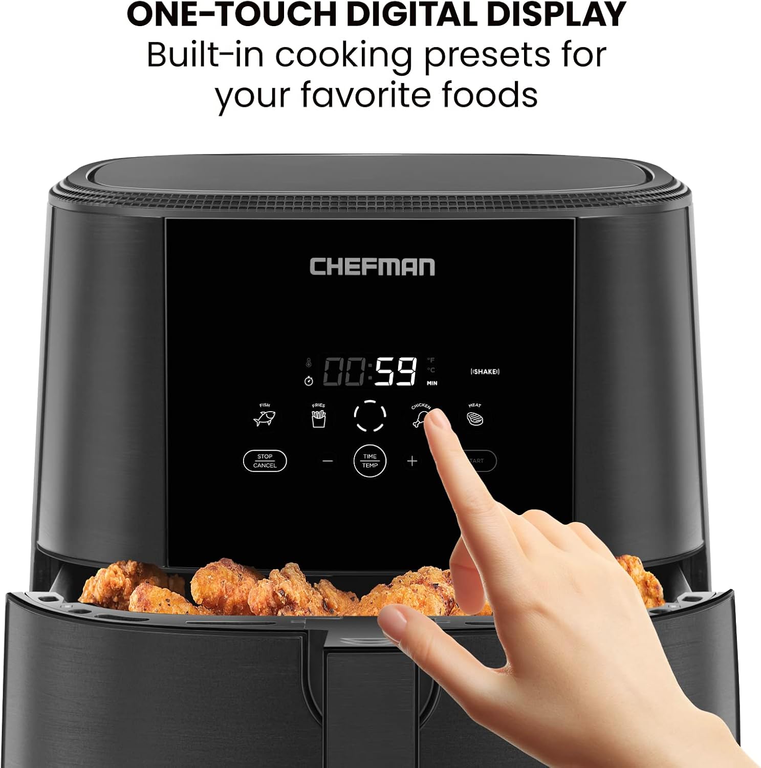 Chefman TurboFry Touch Air Fryer, 8-Quart Family Size, One-Touch Digital Controls for Healthy Cooking, Presets for French Fries, Chicken, Meat, Fish, Nonstick Dishwasher-Safe Parts, Black