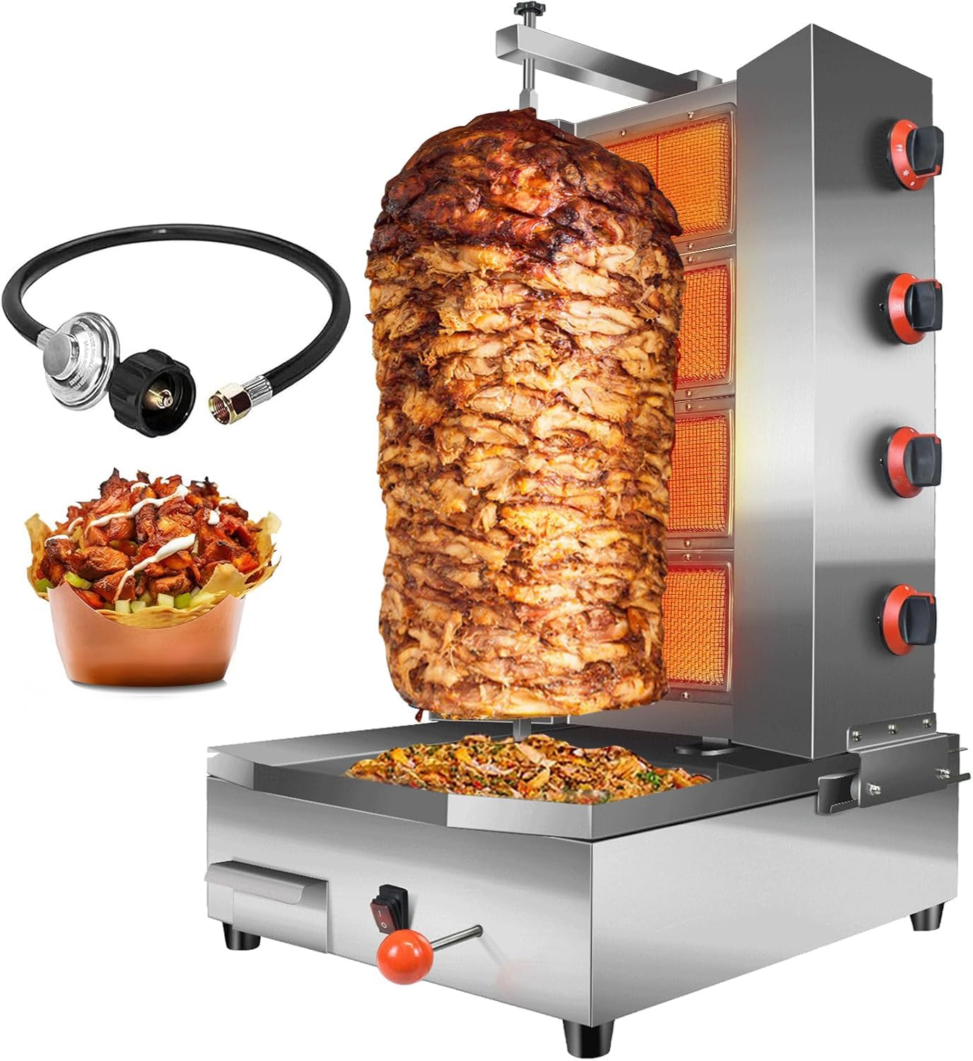 Li Zhen 4 Burners Shawarma Grill Machine Commercial Large Rotisserie Grill Kebab Vertical Rotisserie Propane Turkish Chicken Doner Kebab Broiler for Kitchen Restaurant