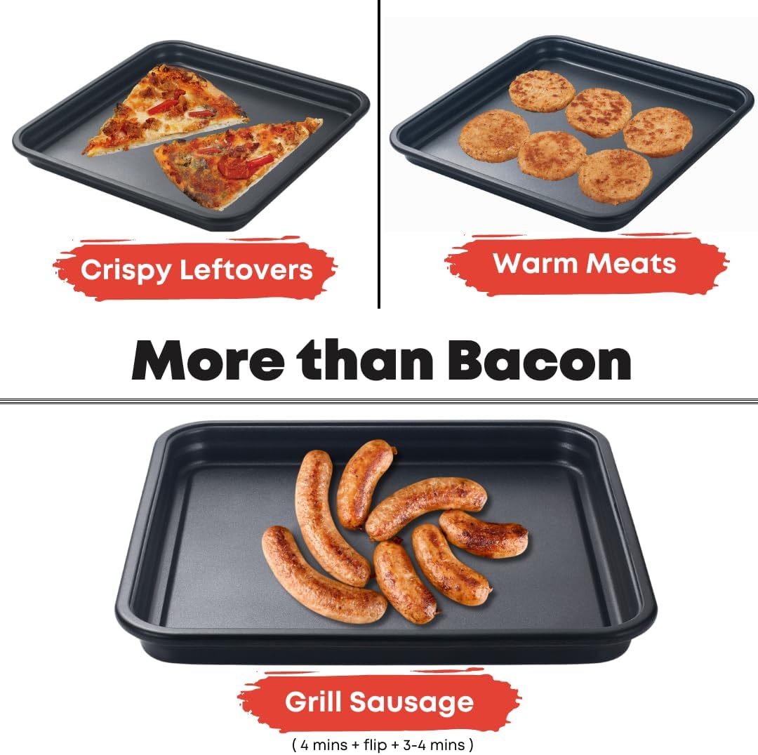 MACONEE 2-in-1 Microwave Cookware: Frying Pan Skillet with Grill & Crisper Pan and Bacon Crisping Tray - For Frying, Grilling, and Crisping Foods