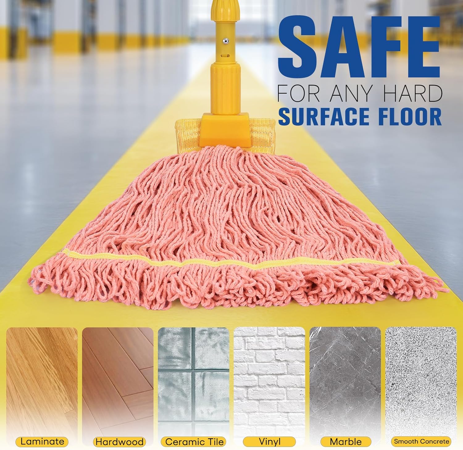 Matthew Cleaning Commercial Mop Head Replacement, 5 Inch Wide Headband, Looped End Cotton Blend String Wet Mops for Floor Cleaning, 18 oz Medium, Case Pack 12 Pcs Orange