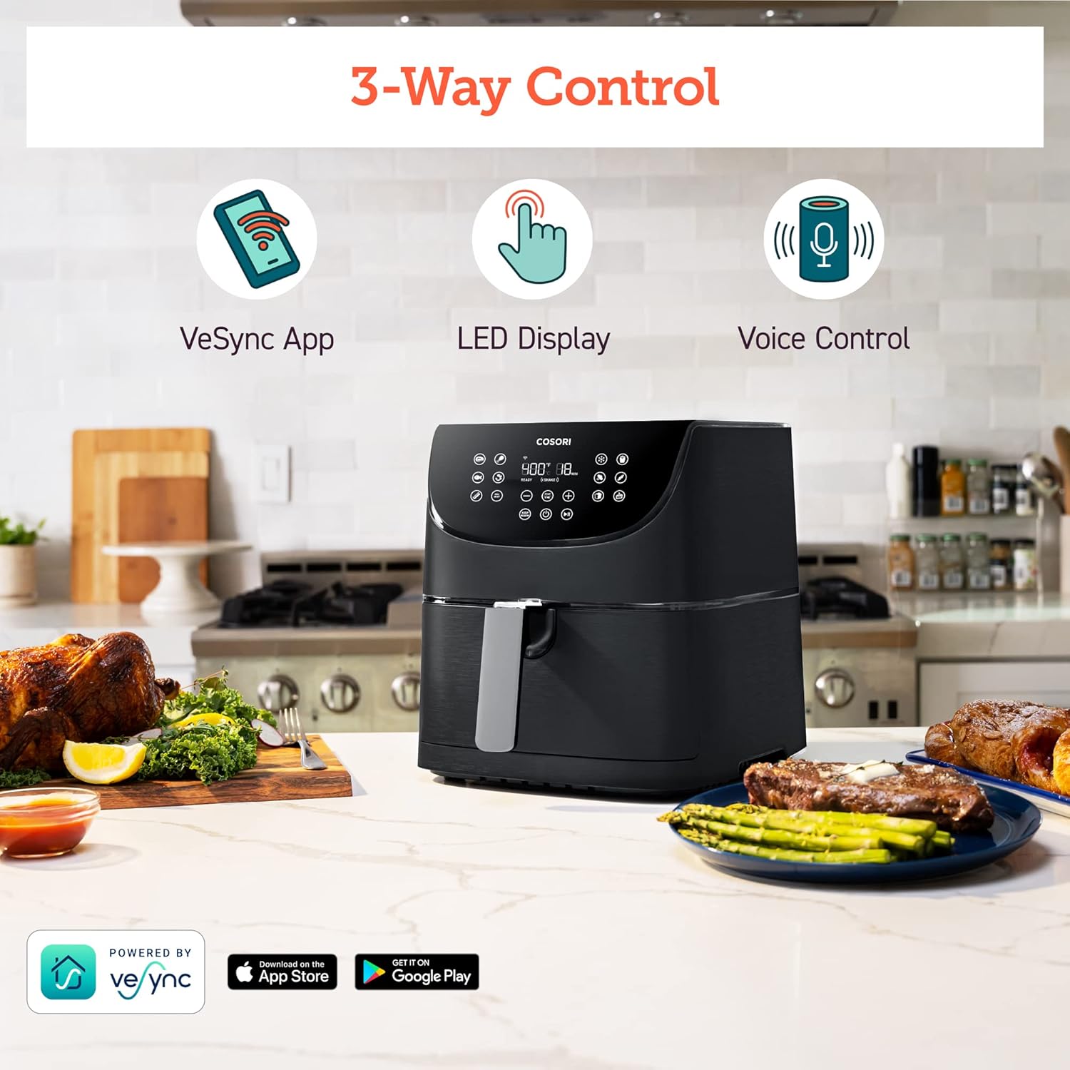 COSORI Air Fryer 5.8QT Pro Gen Smart 11-in-1 Toaster Oven , 100 Recipes Cookbook, 200+ Online Recipes , APP and Touch Screen Control, Works with Alexa & Google Assistant, Dishwasher-Safe Square Basket