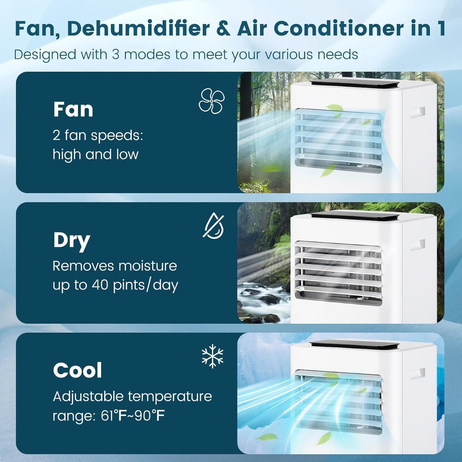 ARLIME Portable Air Conditioners, 8000 BTU Air Unit w/Built-in Dehumidifier, Sleep Mode, 24H Timer, Child Lock, LED Touch Panel & Window Kit, Cools up to 250 Sq.Ft
