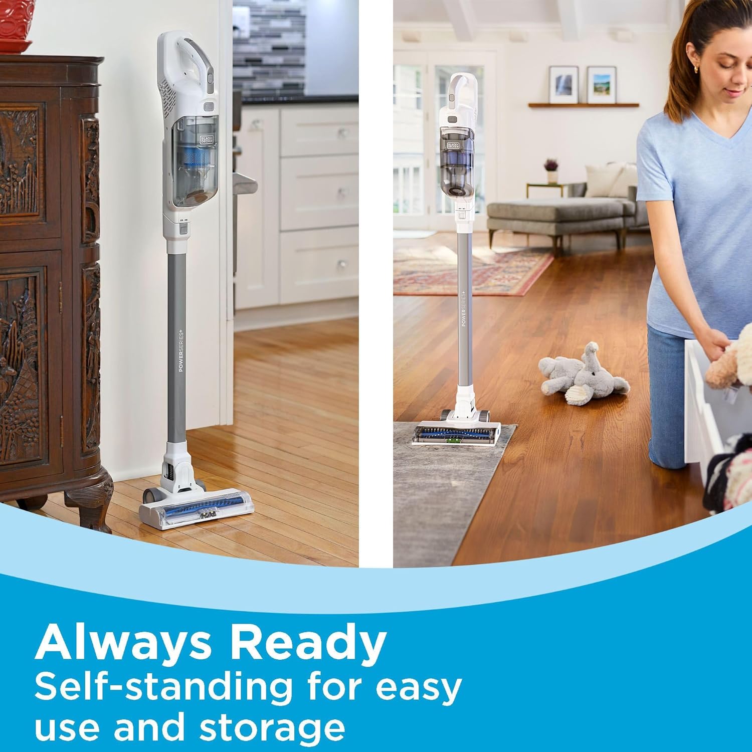 BLACK+DECKER POWERSERIES 16V MAX Stick Vacuum Cordless Rechargeable with LED Lights,Portable Vacuum Cordless, Lightweight, Anti-Tangle, Self-Standing, Multi-Surface, White (BHFEA420J)