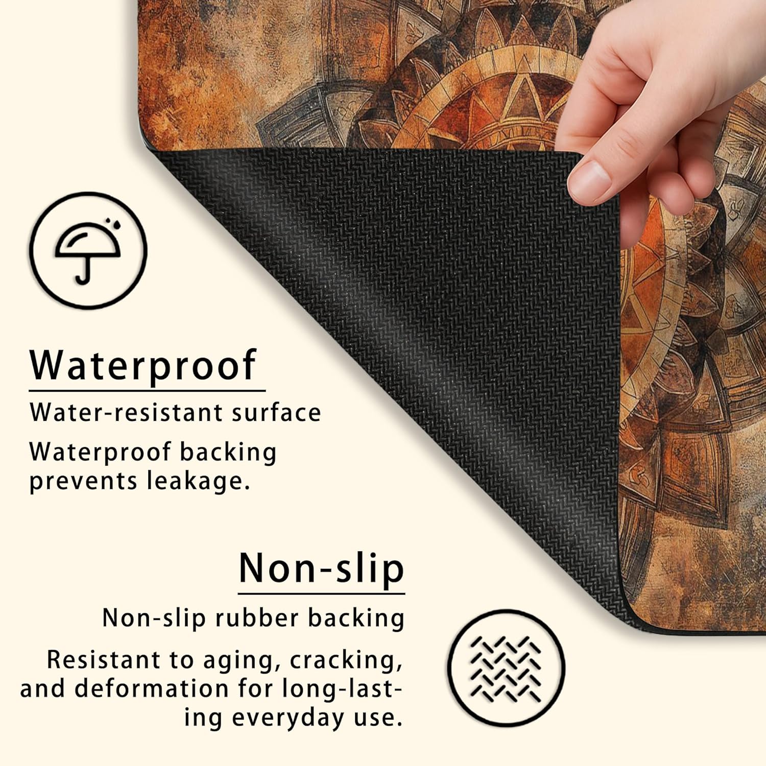 Rustic Mandala Washer Dryer Top Protector Mat, Vintage Artistic Laundry Machine Dust Covers, Rubber Anti-slip Waterproof Mats for Laundry Room 24x24 Inch