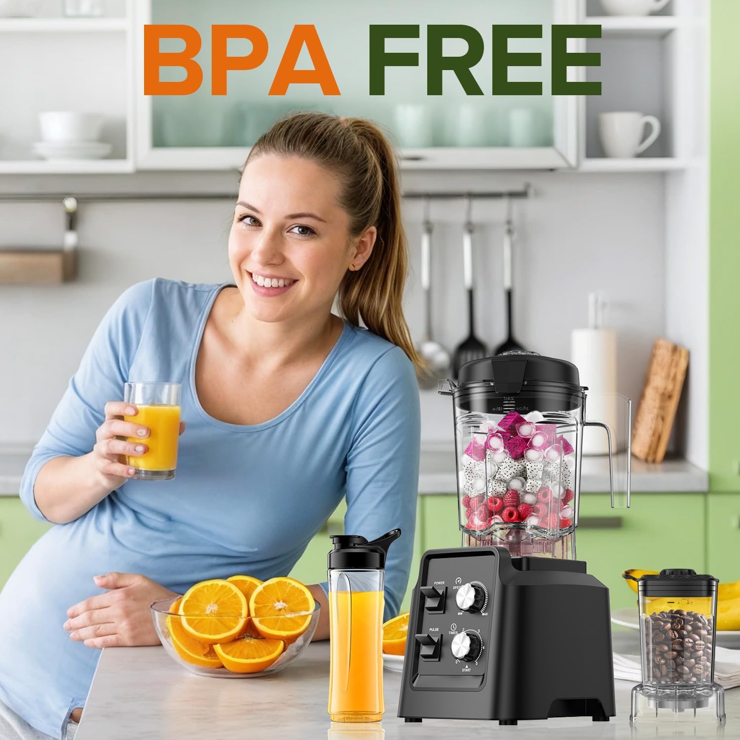 Blender, Blender for Smoothies with 68Oz. Pitcher, 27Oz. Grinder and 20Oz. To-go Cup, 28000 RPM Countertop Blenders for Kitchen, Ice Crushing, Frozen Fruits - Timing Setting, Speed Adjustable