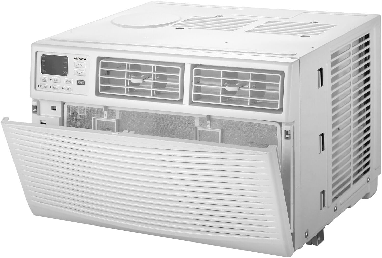 Amana 8,000 BTU Window Air Conditioner with Dehumidifier, 115V, Window AC for Rooms up to 350 Sq. Ft., Bedrooms, Bathrooms, and Nurseries with Remote Control, Digital Display, Timer, 3 Cooling Speeds