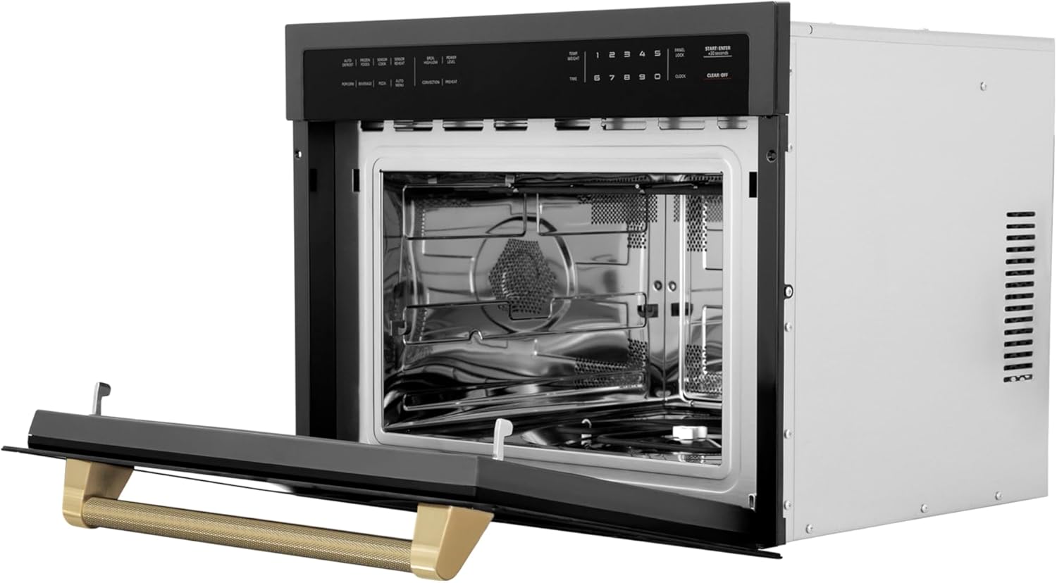 ZLINE Autograph Edition 24 in. 1.6 cu ft. Built-in Convection Microwave Oven in Black Stainless Steel and Champagne Bronze Helix Handle (MWOZ-24-BS-KCB)