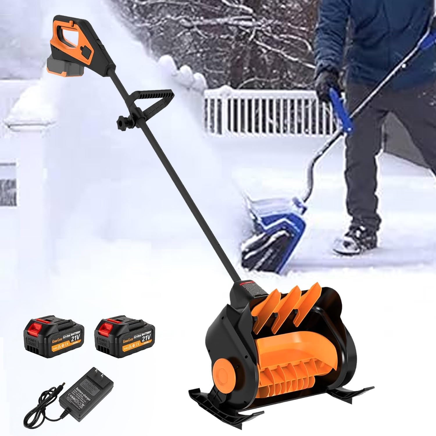 Cordless Snow Shovel(2 Batteries), 16''*6'' Electric Snow Blaster with Adjustable Handle & Adjustable Throw Plate, 33ft Throwing Distance, 3 Speed Adjustment, Snow Blower for Patio Deck Driveway