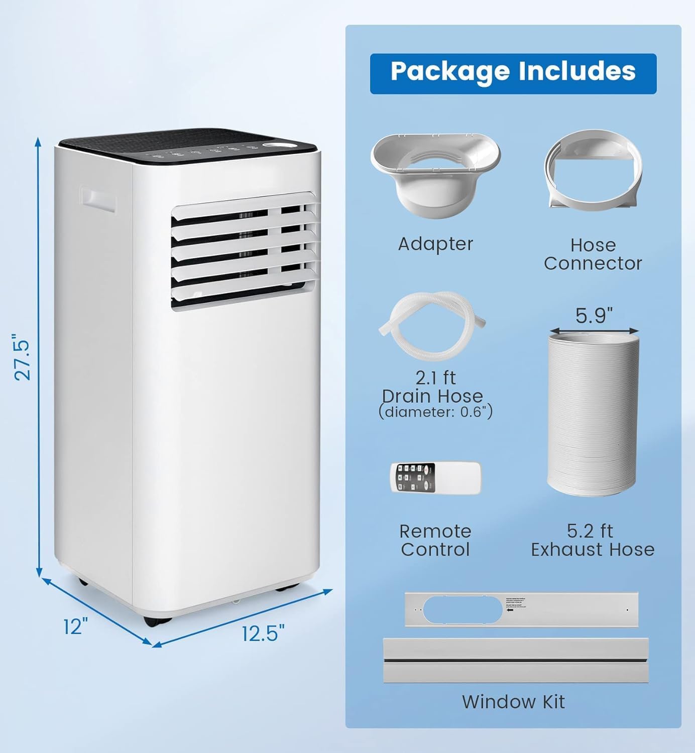 ARLIME Portable Air Conditioners, 8000 BTU Air Unit w/Built-in Dehumidifier, 24H Timer, Smart Sleep Mode, LED Touch Panel & Window Kit for Rooms up to 250 Sq.Ft