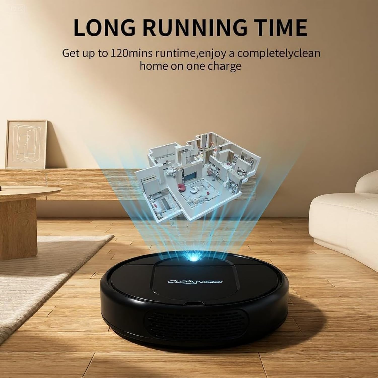 3-in-1 Robot Vacuum and Mop | 4500Pa Strong Suction, Anti-Tangle, 120 Mins Runtime, Ultra-Thin, Low Noise, Smart Navigation, Multiple Cleaning Modes, Ideal for Pet Hair and Hard Floors (Black)