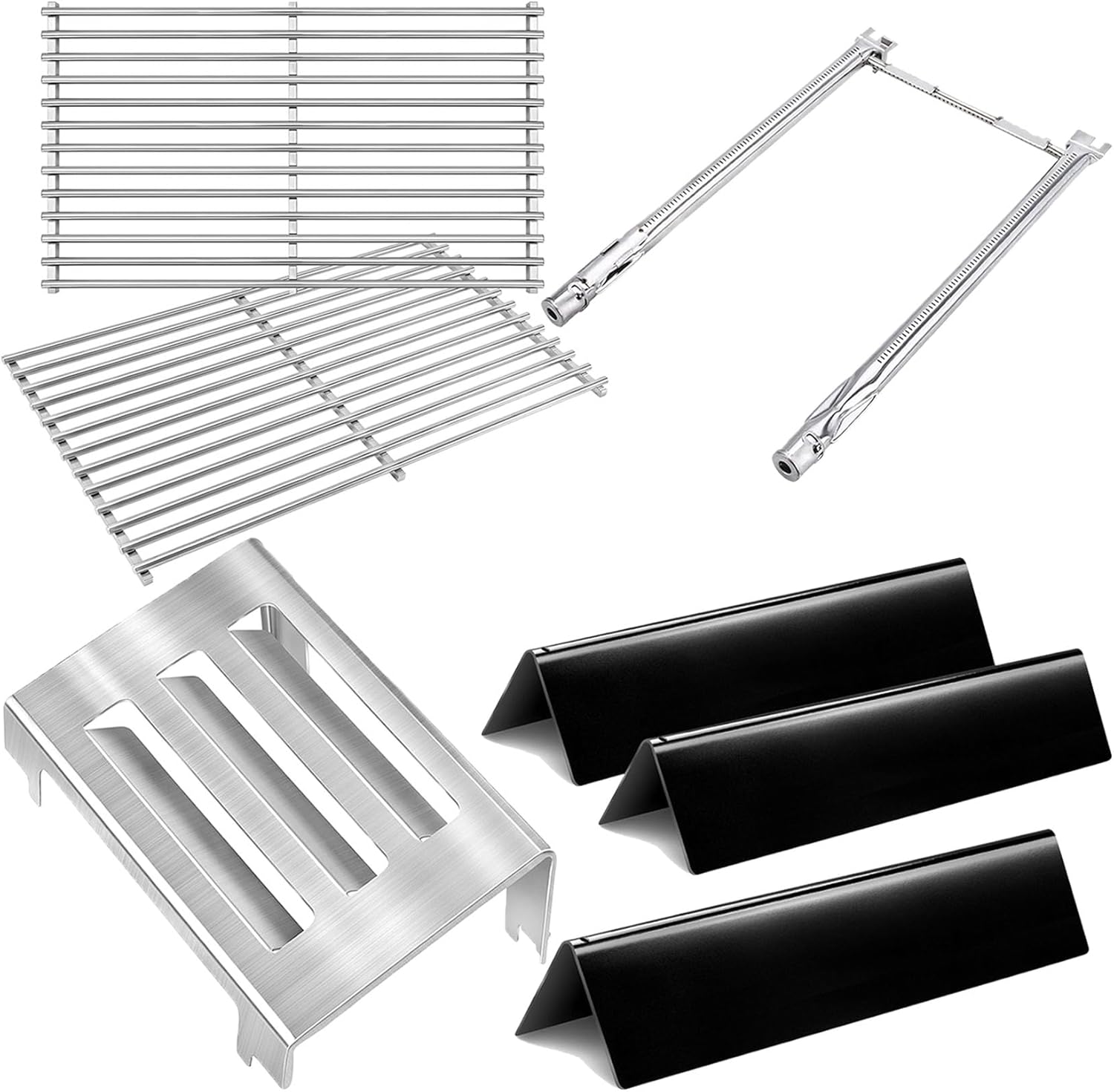 GasSaf 7637 7635 69785 67060 Grill Replacement Parts for Weber Spirit 200(Front-Knob), 17.5 Grill Grates, 15.3 Flavorizer Bars, 18 Burners Tube, 7 3/4 Heat Deflector for Weber GS4 Spirit II E210 E220