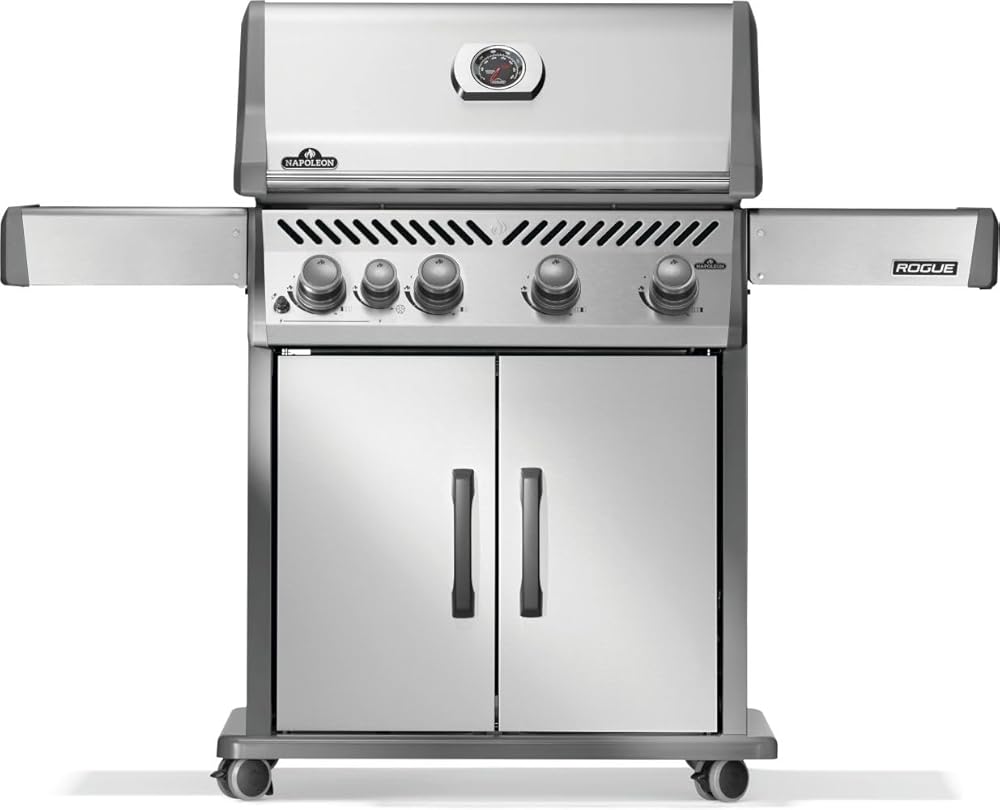Napoleon Rogue 525 Propane Gas Grill with Range Side Burner, Stainless Steel, Durable 5-Burner Grilling Experience