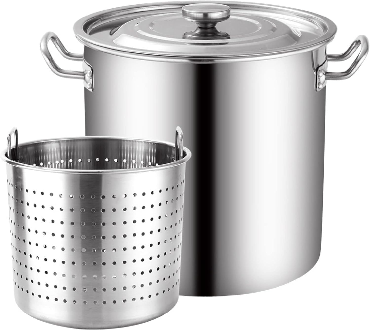 27Qt/45Qt/63Qt Turkey Deep Fryer Pot Outdoor Boiler Crawfish Pot Boiling Stainless Steel Stockpot Soup Pot with Strainer Basket and Lid for Outdoor Cooking and Home / 63Qt (63Qt)