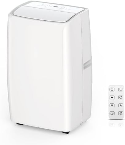 14,000 BTU Portable Air Conditioner with Built-In Dehumidifier, Easy to Move Small AC Unit with Remote Control, Window Mount Exhaust Kit, for Rooms Up to 750 Sq. Ft.