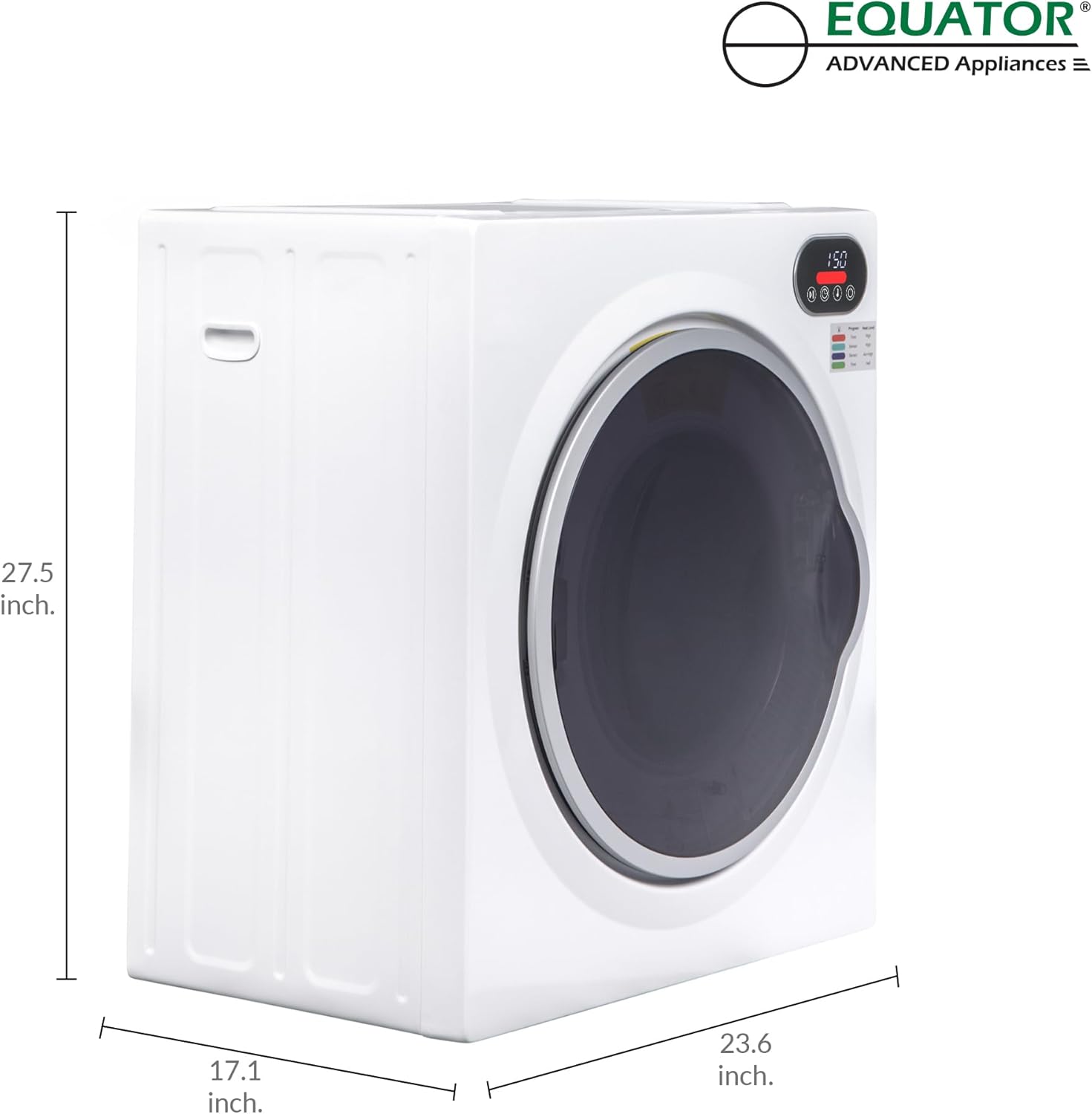 Equator Ultra Compact Short Vented SENSOR Dryer 2.6cf/10lb LED Ops 110V/1400W in White