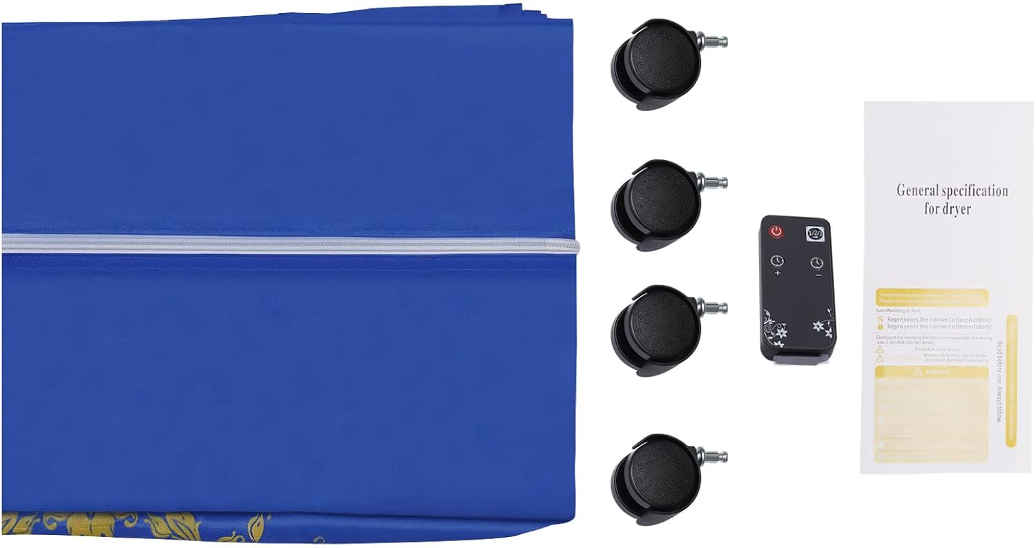 Portable Clothes Dryer with Timer, 1200W Drying Machine for Laundry 2-Tier Foldable Clothes Dryer Rack Stainless Steel Mini Dryer for Apartments Home Dorms Travel RV (Blue w/Pattern)