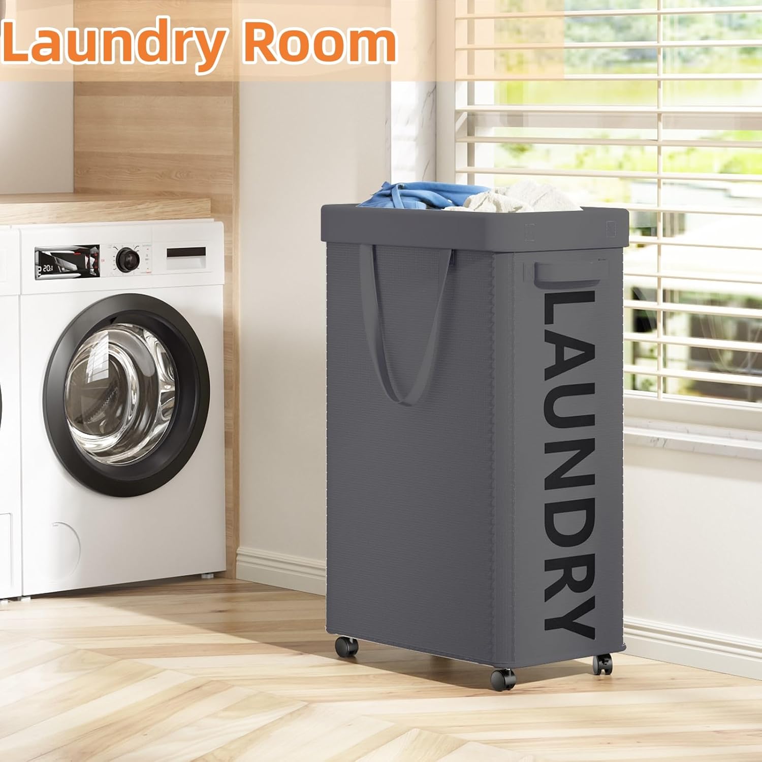 2 Pack Laundry Basket with Wheels, 90L Rolling Laundry Hamper with Wheels, Large Clothes Hamper on Wheel with Removable Mesh Bag for Bedroom, Dorm